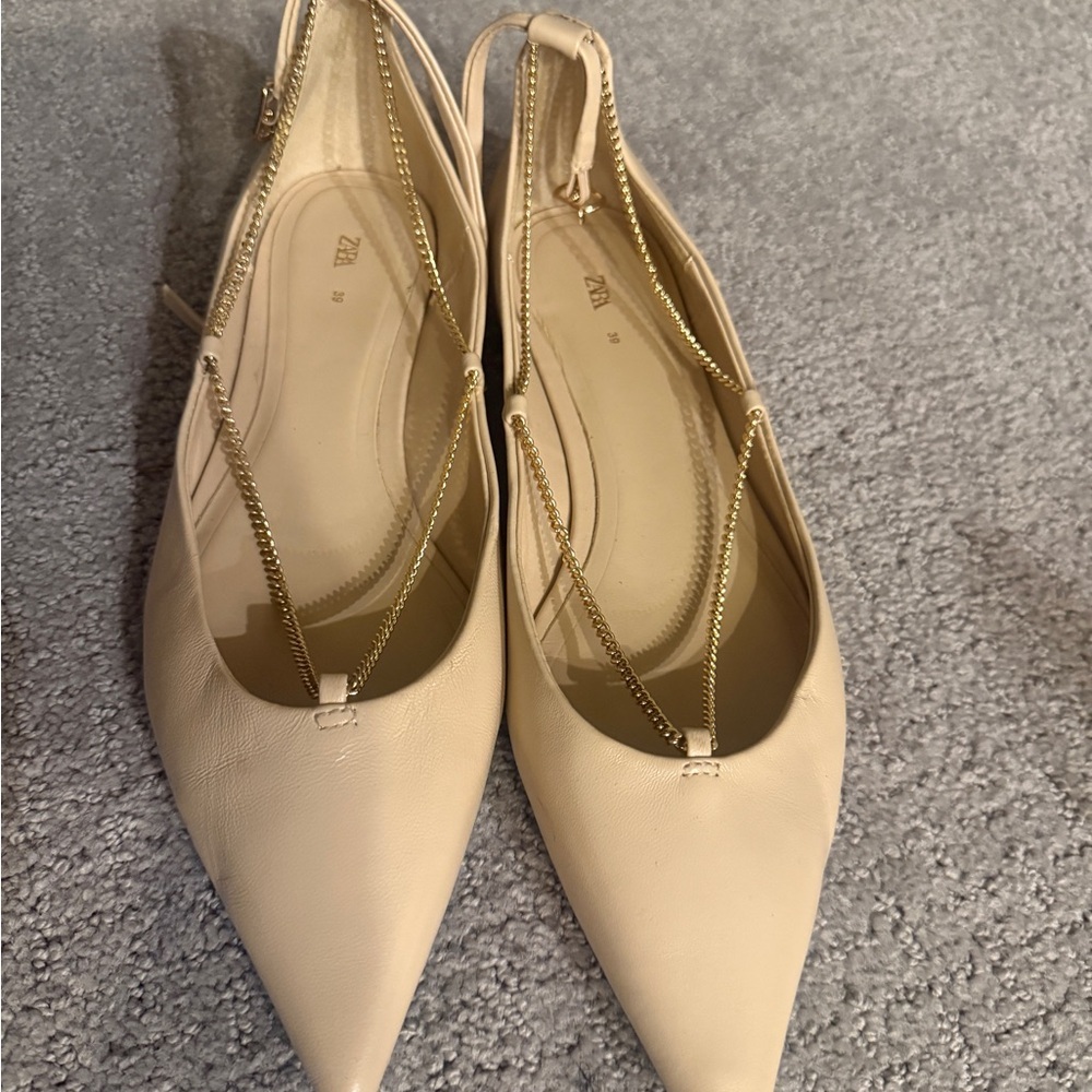 Zara Cream Pointed Toe Slingback Flats